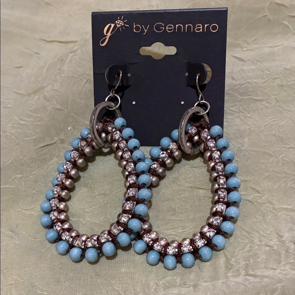 Blue and Silver Beaded Hoop Earrings